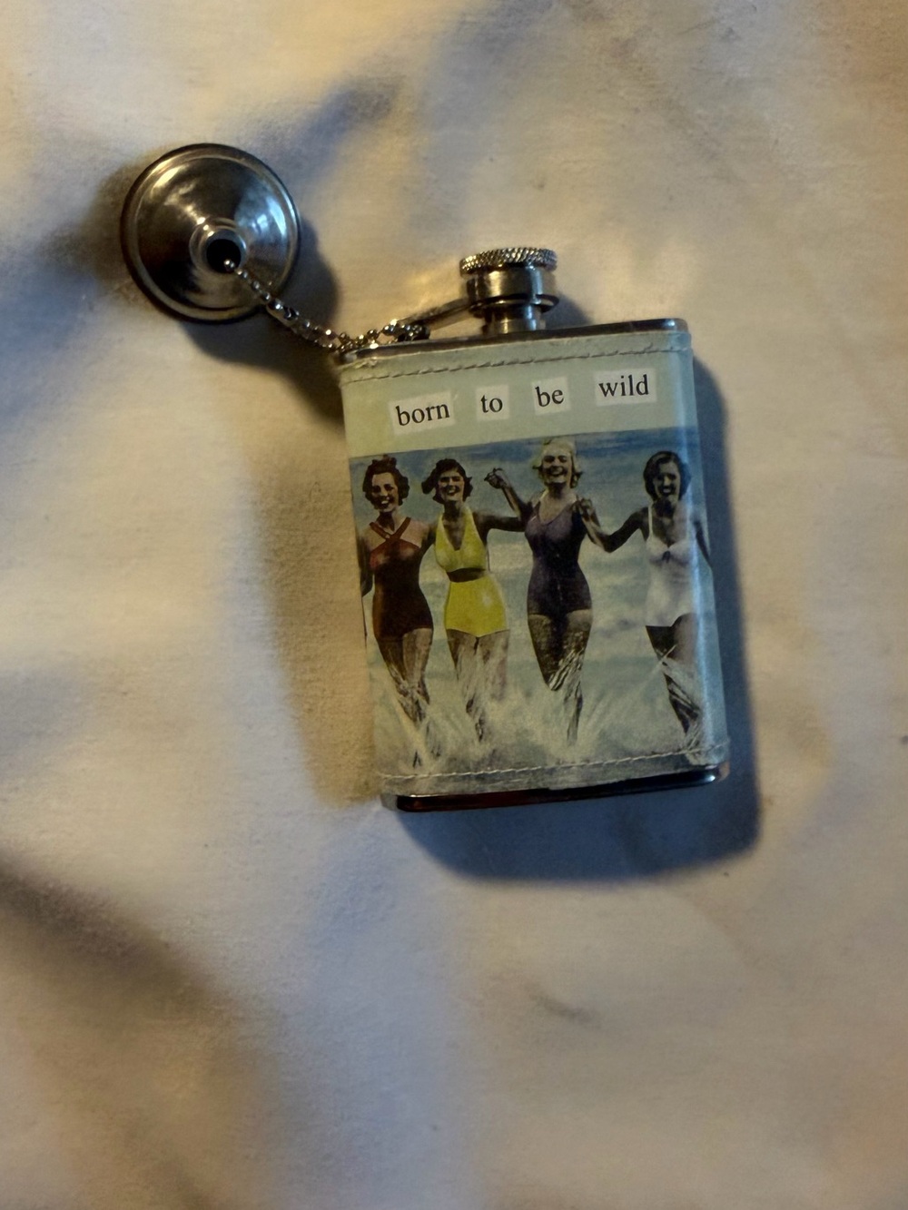 Vintage-Inspired 'Born to be Wild' Mini Flask - Beach Girls Graphic
